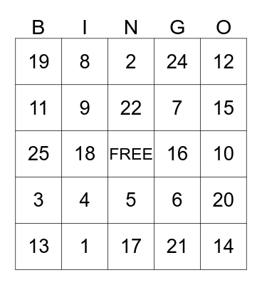 Thanksgiving BINGO Card