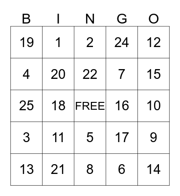 Thanksgiving BINGO Card