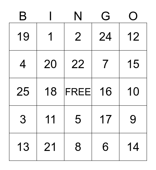 Thanksgiving BINGO Card