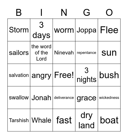 Jonah Bingo Card