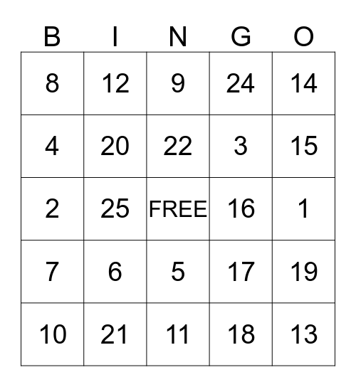 Thanksgiving BINGO Card