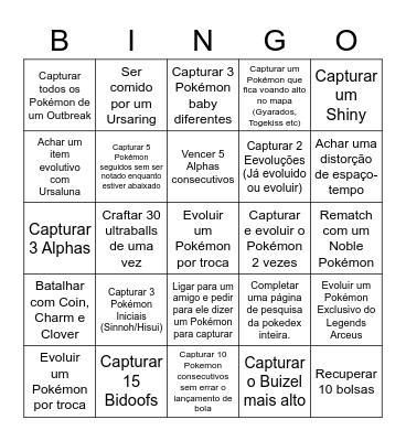 Pokemon Legends arceus Bingo Card