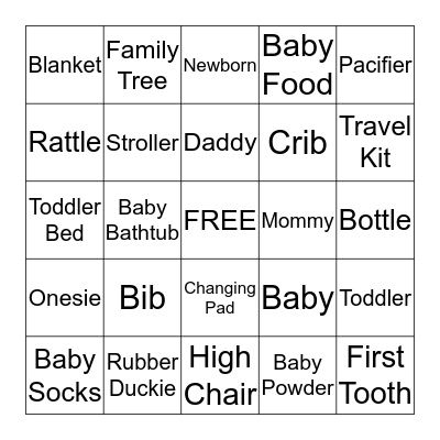 Jennifer's Baby Shower Bingo Card