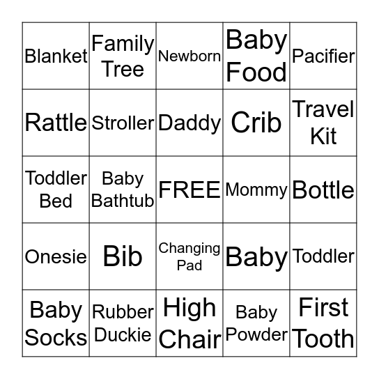 Jennifer's Baby Shower Bingo Card