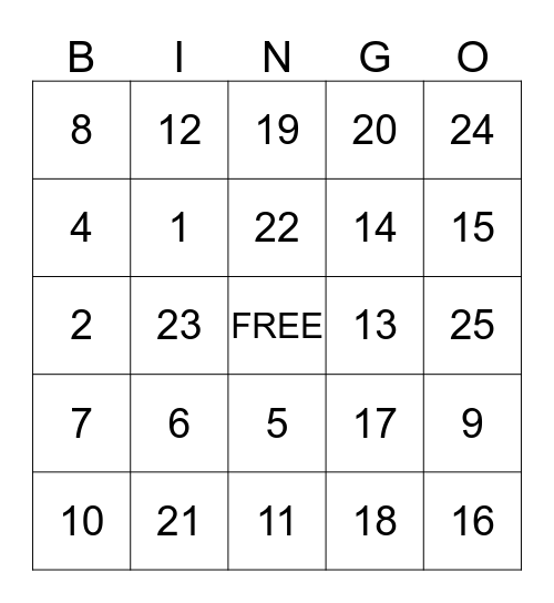 Thanksgiving BINGO Card