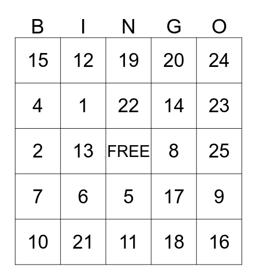 Thanksgiving BINGO Card