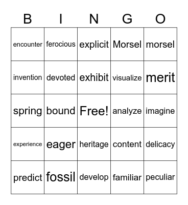 Vocabulary Words Bingo Card