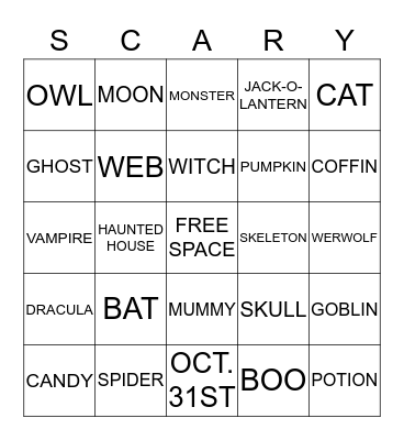 Halloween Bingo Card