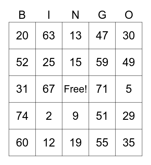 FUN FRI-YAY Bingo Card