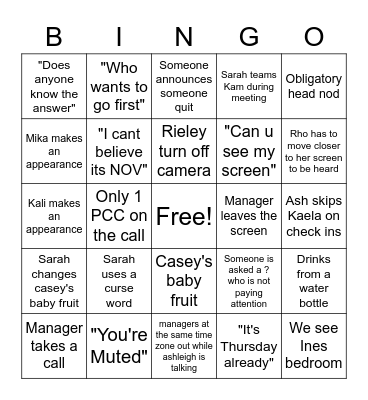 Manager Meeting Bingo Card