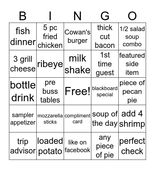 Cowan's Bingo Card