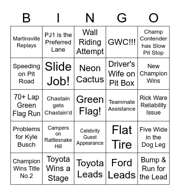 2022 Phoenix Race Viewing Party Bingo Card