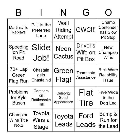 2022 Phoenix Race Viewing Party Bingo Card