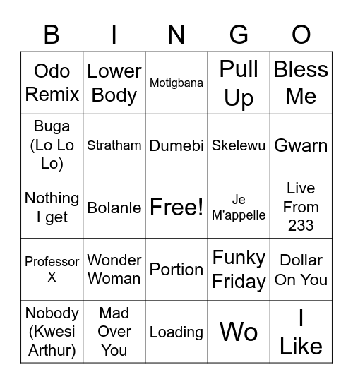 DJ Bingo (Afrobeats) Bingo Card