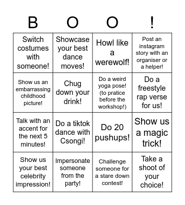 Halloween Party Bingo Card