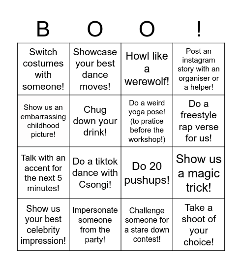 Halloween Party Bingo Card