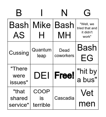 COOP Meeting Bingo Card