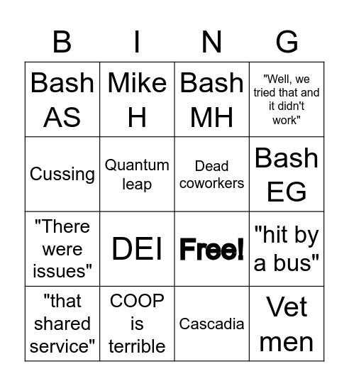 COOP Meeting Bingo Card