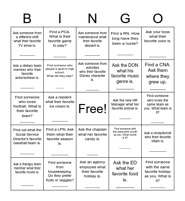 Buffalo Valley Staff Bingo Card