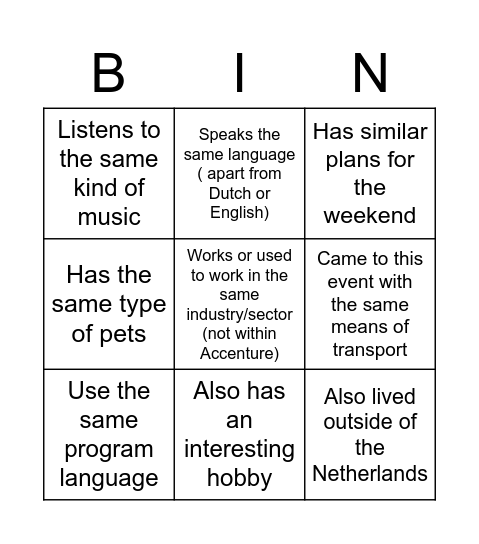 Untitled Bingo Card