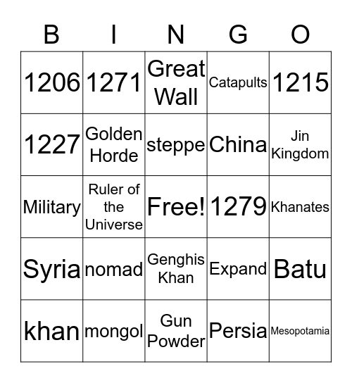 MONGOL BINGO! Bingo Card