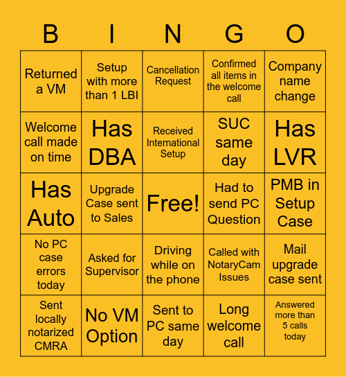 CC Setup BINGO Card