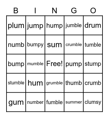 um:  Bingo Card