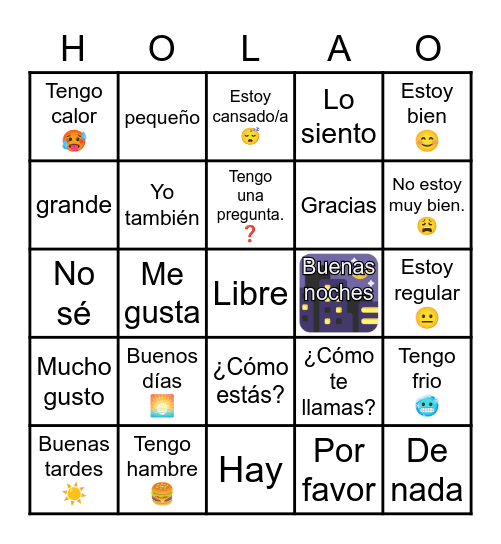 Sentimientos/Saludos Bingo Card