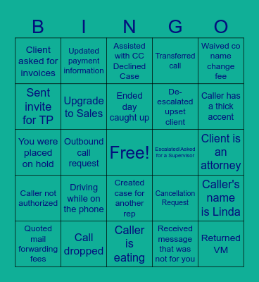 CC Admin Call BINGO Card