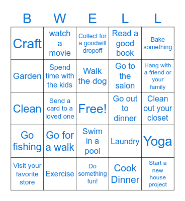 Work Life Balance Bingo Card