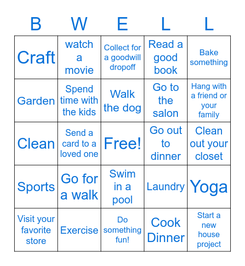 Work Life Balance Bingo Card