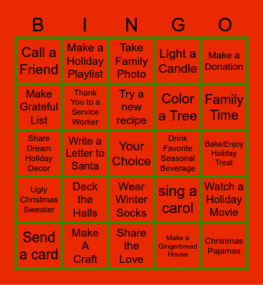 PIF Indoor Christmas Bucket List Bingo Card