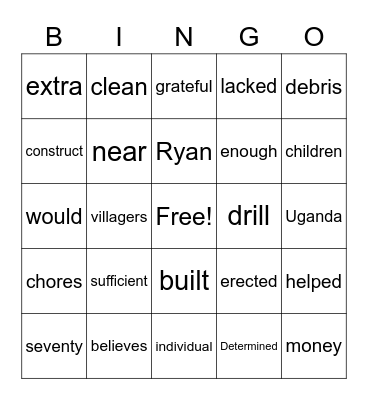 Ryan Made a Difference Bingo Card