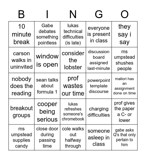 Composition Bingo Card