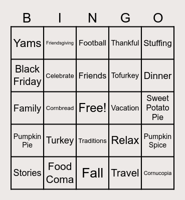 Thanksgiving Edition Bingo Card