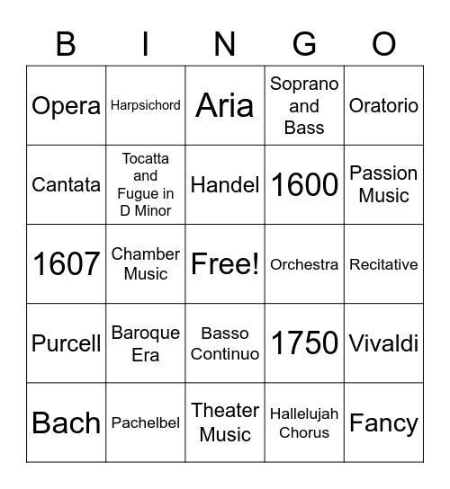 Baroque Era Again Bingo Card