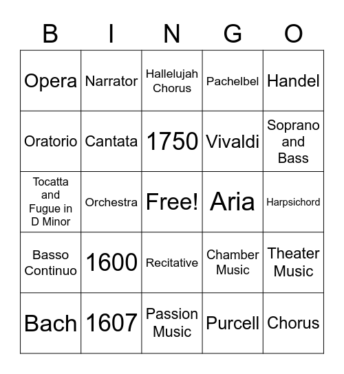 Baroque Era 1600-1750 Bingo Card