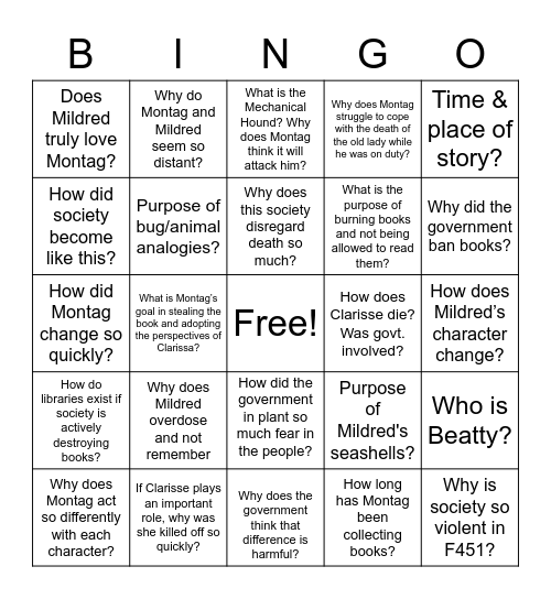 F451 Bingo - Section 1 Bingo Card