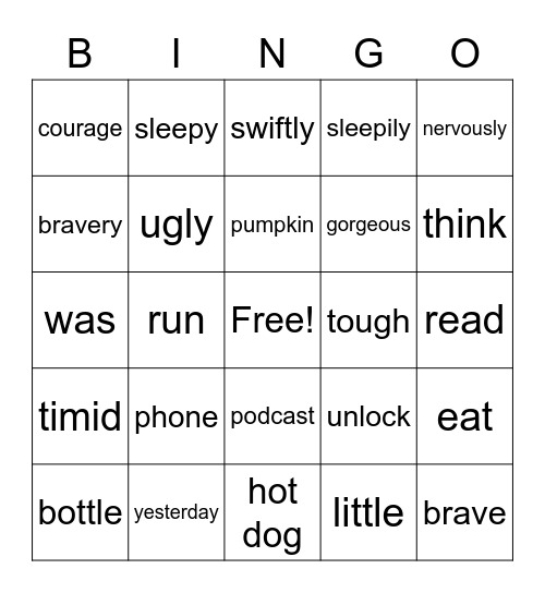Parts of Speech Bingo Card