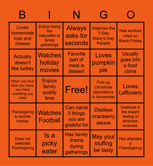 TEAMSGIVING Bingo Card