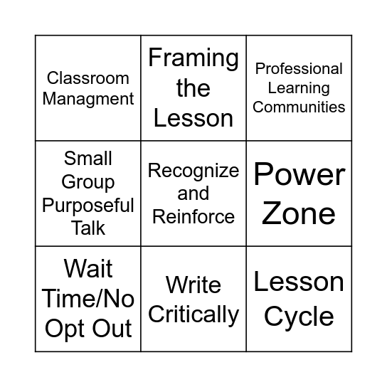 Instructional Tic Tac Toe Bingo Card