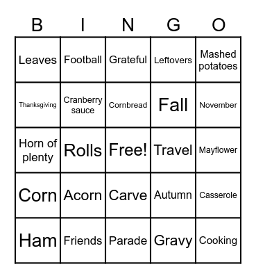 Thanksgiving Bingo Card