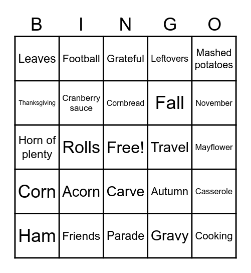 Thanksgiving Bingo Card