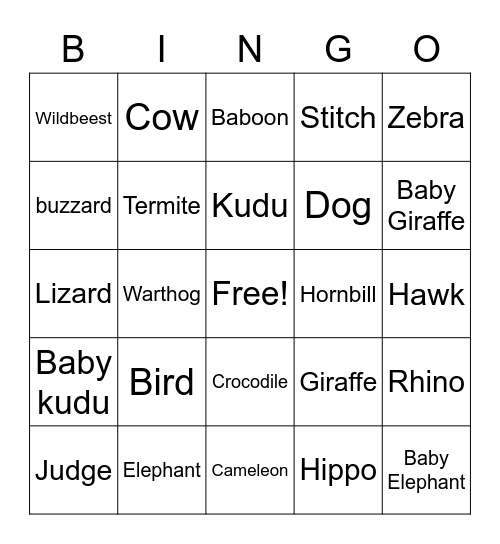 Safari Bingo Card