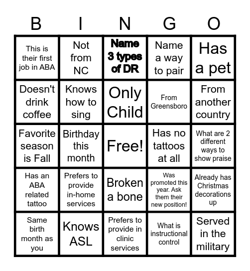 LET'S GET TO KNOW EACH OTHER! Bingo Card