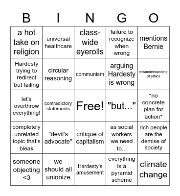 Class Interruptions Bingo Card