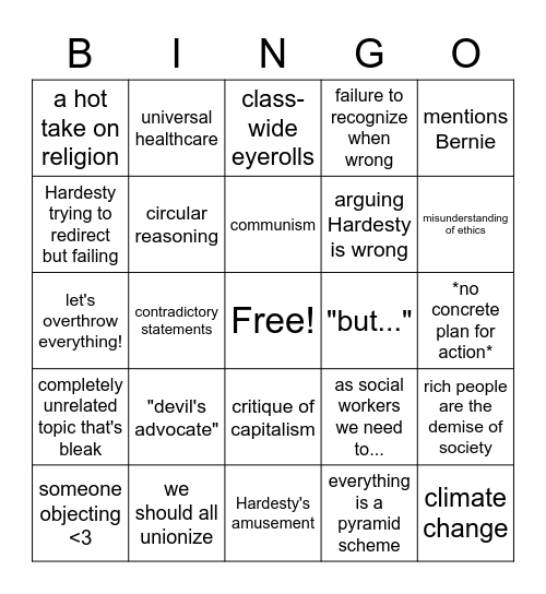 Class Interruptions Bingo Card