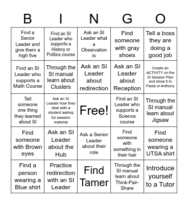 SI Floor BINGO Card