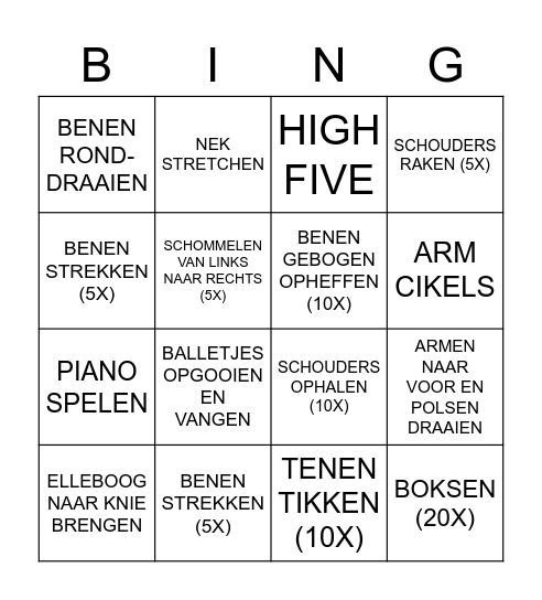 DE BEWEEG Bingo Card