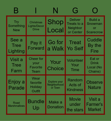 PIF Christmas Get Outside Bucket List Bingo Card